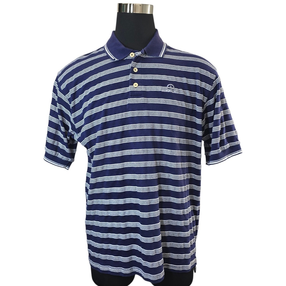 Ashworth‎ Mens Striped Short Sleeve Polo Shirt Size Medium Navy Barton Creek